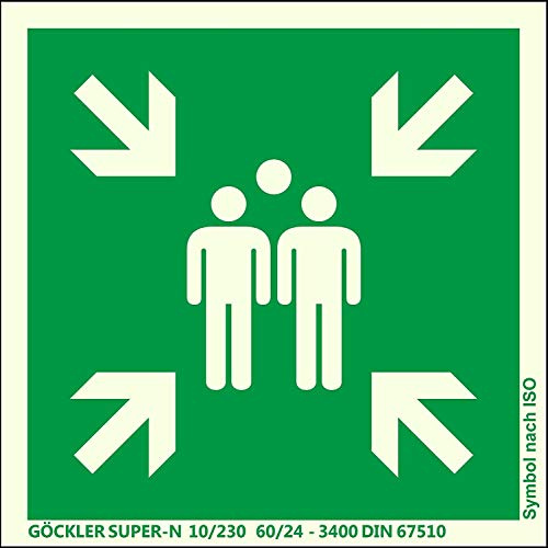 DerABCFeuerlöscher.de GmbH Sammelstelle Schild Alu nachleuchtend 300 x 300 mm ISO Sammelpunkt Sammelplatz 30 x 30 cm