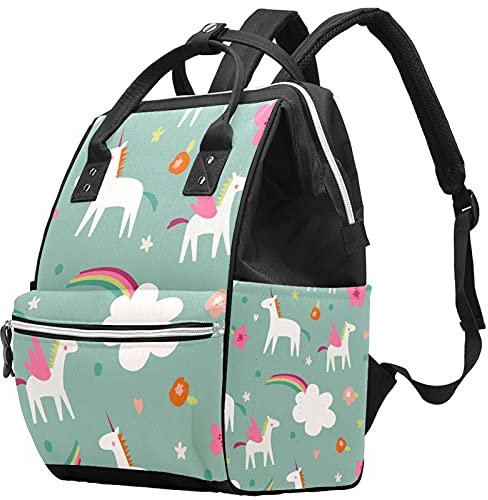 Süße magische Einhörner Regenbogen Wickeltasche Mama Rucksack große Kapazität Babytasche Multifunktions-Reiserucksack Windeltaschen Stilltasche für Babypflege, mehrfarbig