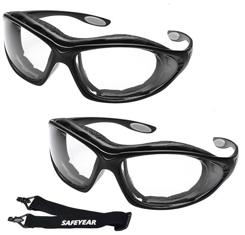 SAFEYEAR Schutzbrille Schießbrille Arbeitsbrille - SG002 Freizeitbrille Fahrradbrille mit Antikratz und Antibeschlag Baustelle Labor Solarium Brillenträger Schießsport Chemie (Medium, Medium)