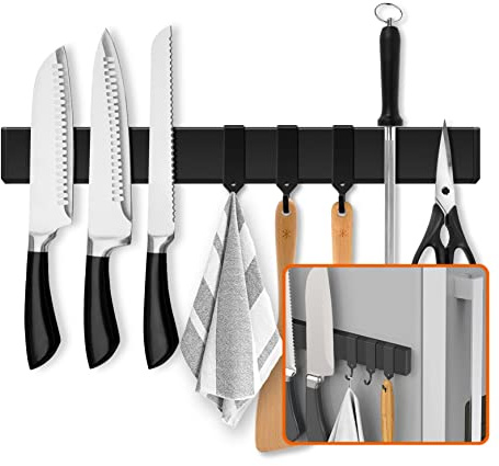 LERJU Fridge Applicable 17 Inch Double Sided Magnetic Knife Holder - Stainless Steel Knife Strip With Powerful Magnetic Pull Force - Use as Kitchen Knife Holder, Knife Rack & Tool Holder - Matte Black