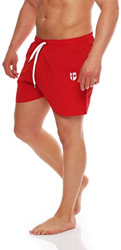 Gennadi Hoppe badshorts för män, korta badbyxor, strandshorts, boardshorts, simbyxor, Röd (röd), XL