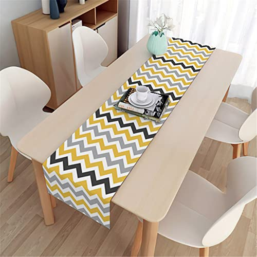 Highdi Geometrie Tischläufer Modern Esszimmer, Frühling Lang Tischläufer Pflegeleicht Waschbar Leinen Läufer für Esszimmer, Küche, Wohnzimmer, Urlaub, Esstischdekoration (Wellen Geometrie,33x180cm)