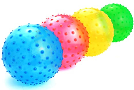 STUWU 4X Noppenball 20 cm mit Ballnadel Massageball Pilates Igelball Stachelball Kunststoffball Gymnastikball
