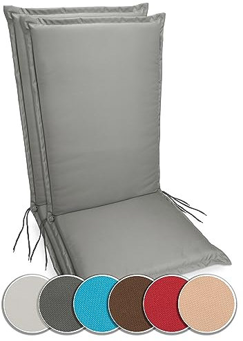 sunnypillow 2er Set Hochlehner Auflagen Wasserdicht 120 x 50 - Polsterauflage extra Dicke 9cm - Sitzauflagen für Gartenmöbel, Sitzpolster für Gartenstuhl - Sitzkissen Outdoor - Stuhlauflage Anthrazit