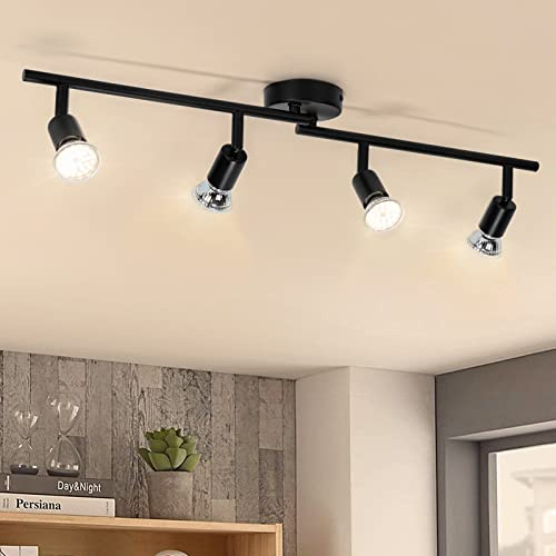 wowatt Deckenlampe Schwarz 4 Flammig Inkl. 4x 5W GU10 Spots Warmweiß 2800K | Schwenkbar Deckenstrahler LED, Deckenleuchte Strahler Innen, Modern Lampe Decke für Küche Wohnzimmer Schlafzimmer Badezimmer
