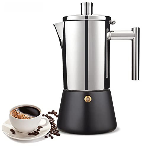 Stainless Steel Stovetop Espresso Maker,Classic Italian Cafe Maker with Coffee Percolator,4/6/ 10 Cups Cuban Coffee Maker Moka Pot,Induction Compatible,Suitable for All Types of Hobs,10-Cups