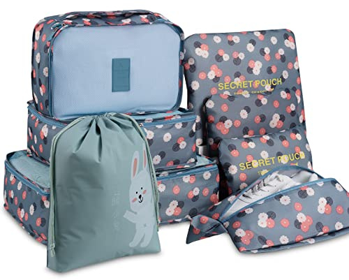 DoGeek Packpåsar 8 st Packkuber för Resor Vattentät Polyester Förvaringsbagage Reseförvaringsväska Kläder Resväska Researrangör Väska för Reseväsentligheter