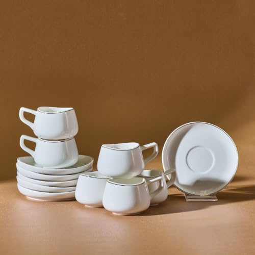 KARACA Hole für 6 Personen 90 ml Kaffeetasse Mokkatassen-Set 12-teilig, Weißgold, 6 Espressotassen und 6 Untertassen, Mokkatassen, Porzellan, Kaffeeservice