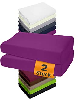 npluseins 2 Stück Spannbezug Gesundheitskissen, 40-45 x 60-80 cm, Lila | 97 % Baumwolle, 3 % Elasthan, Rundumgummizug, temperaturausgleichend, anschmiegsam, waschbar bis 60 °C