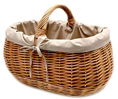 MyBer® Einkaufskorb Weidenkorb Korb Stabiler Tragekorb aus Weide geflochten braun groß 50/32/22cm (31 mit Henkel) mit Stoffeinlage K1-004-SB