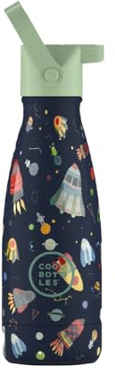 Cool Bottles - Borraccia Termica per Bambini - 260 ml - Space Rockets - Bottiglia Acqua Acciaio Inox - Bevande Fredde 36 Ore e Calde 18 Ore - Rifiniture con Disegno in Rilievo - Senza BPA
