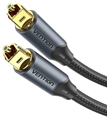 VENTION 2M Cable Óptico Audio Digital TOSLINK, Enchufe de Metal Recubrimiento de Nylon SPDIF Cable de Fibra Óptica Dolby DTS Sound, para Barra de Sonido, TV, Home Cinema, Xbox, Play-Station - Negro