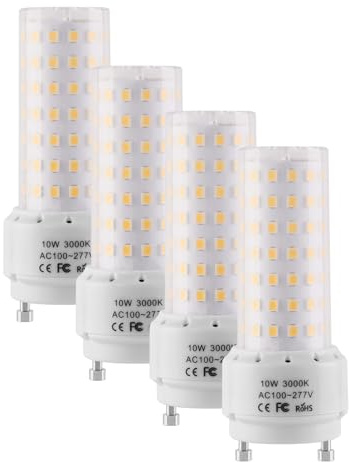 Lidesheng GU24 LED Light Bulb 3000K Warm White High Brightness 1400 Lumen for Bathroom Ceiling Fan 13W 18W 23W T2 Spiral CFL Lamp Replacement, 100-277V 10W 4pcs(Not dimmable) (10W, Warm White)