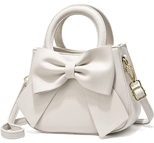 YOUNXSL Kleine Designer-Handtasche für Damen mit Tragegriff oben und niedlichem Schleifenknoten, Ledergeldbörsen und Schulterriemen, Weiss/opulenter Garten, Einheitsgröße