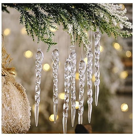 Yurosiay 12 Stück Weihnachtsdeko Eiszapfen Klare Acryl Eiszapfen Deko Weihnachtsbaum Eiszapfen Winterdeko Eiszapfen Weihnachtsbaum Anhänger Künstliche Kristall Eiszapfen für Weihnachten Party