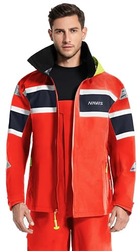 Navis Marine Segeljacke Herren Wasserdicht offshore, Atmungsaktiv mit Reflektionen - ideal für Küstensegeln, Angeln und Outdoor Aktivitäten NS-347(Red,L)
