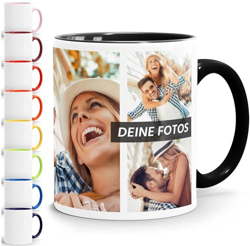SpecialMe Tasse personalisiert Foto-Collage Text Fototasse bis zu 7 Fotos Fotogeschenk Kaffeetasse Bild selbst gestalten Weiss-innen-schwarz standard
