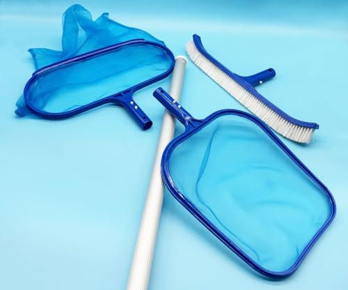 iFONT Kit Limpieza de Piscinas | Mango Telescopico 4,8m + Recogehojas Superficie + Recogehoas de Fondo + Cepillo | Pertiga con fijacion de Clip y Palomillas