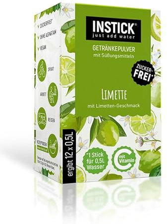 INSTICK (SABOR LIMA) Bebida En Polvo Para Refrescos, Postres y Bebidas Calientes, Cero Azúcar, Cero Calorías, Aptos Diabéticos. Ideal Agua, leche, Postres (Para 0,5 A 1 litros de bebida)