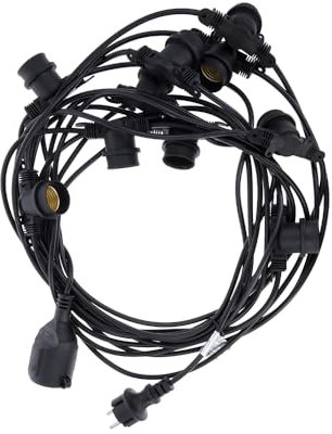 KEL Lighting Girlande 12 M, 10 Fassungen E27 Gewinde, 220-240 V, Wasserdicht IP65 für Außen - ohne Leuchtmittel; Lichterkette für Pavillon, Balkon, Garten, Terrasse und Party