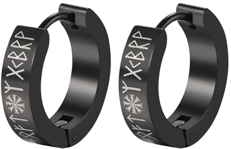 Flongo nordiska viking ringörhängen: Herr dam rostfritt stål vintage rune huggie örhängen – män smycken gåvor till make pojkvän bror, Rostfritt stål