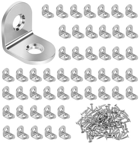 Gentpovth 50 Pièces Équerre de Fixation Acier inoxydable, Équerres de Fixation 20 x 20 x 16mm avec 105 pièces Vis, Équerre Angle 90 Degrés en Acier, pour Fixation et Réparation de Meubles