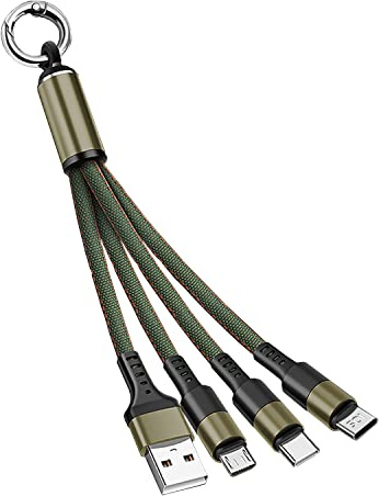 CHXINGCHEN Multi USB Charger Cable, 15cm Short Cable,3 in 1 Multiple USB Charging Cable with Micro USB Type C Connector for iPhone, Samsung, Huawei, Google, Nokia,LG, Sony and More (Green)