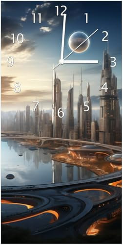 Wallario Design-Wanduhr Morgendämmerung der Zukunft aus Glas, Motiv-Uhr Größe 30 x 60 cm, weiße Zeiger