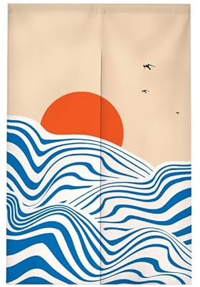 Türvorhang Blue Ripple Orange Küchenvorhänge Polyester Raumteiler Vorhang Kurz Scheibengardinen mit Teleskopstange Vorhänge Kurz Türvorhang Insektenschutz Fliegenvorhang Terrassentür 80x120cm