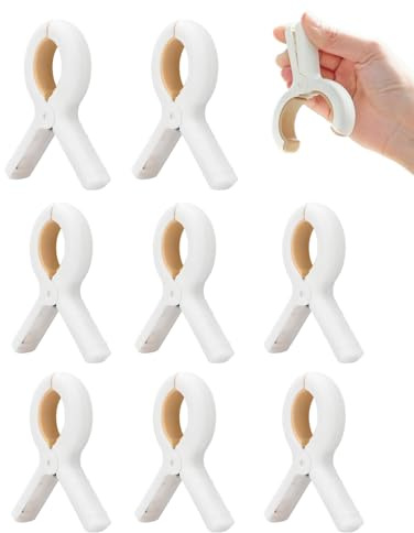 QLEUIFT 6 st plastklämmor vindtät, stor bärbar handduksklämma, starka plastkläder, klämmor, för tjocka kläder och tvätt, strandhanddukar, mattor, choklad, vit