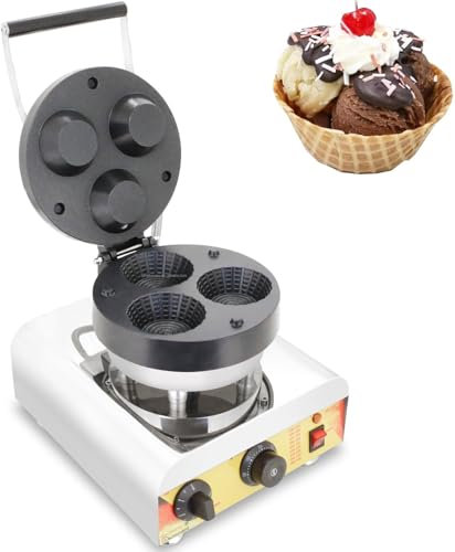 XGHDPBM Electric Waffle Cone Maker Machine, 1600W Commercial Crispy Egg Roll Maker, Non-Stick Stainless Steel Ice Cream Cup Mould, 50-300°C Adjustable Temperature, for Home Kitchen Snack