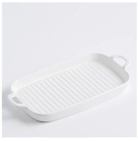 SHEDIE Enamel roasting tin，baking tray set,Porcelain Small Baking Dishes with Handle Oven Dish, Roasting Lasagna Pan Casserole Small Rectangular Bakeware(White)