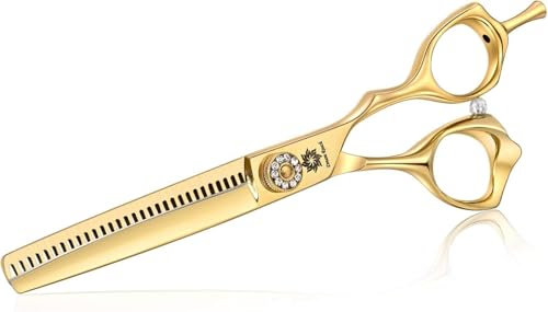 6.0'' Gold German Hairdressing Scissors Professional Barber Hair Thinning Scissors Razor Edge Hair Thinning Shears for Salon Stainless Steel