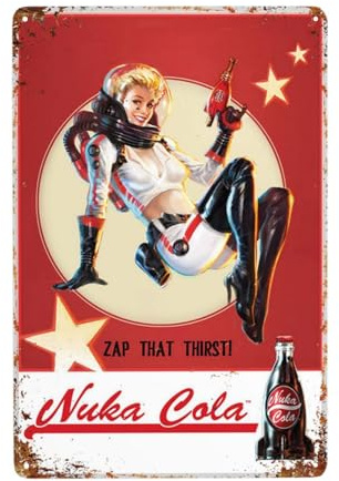 Targa in metallo vintage, motivo: Nuka Cola, divertente decorazione per casa, bar, giardino, garage, 20 x 30 cm