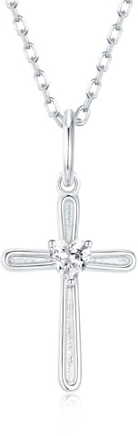 GW Kreuz Halskette 925 Sterling Silber für Frauen mit herzförmigen Cubic Zirkonia, 45cm Kette und 5cm Verlängerung mit Kreuz Anhänger für Geschenk und alltägliches Tragen