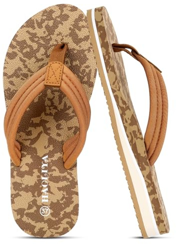 HAOLIRA Flip Flops damtyg mjuk ortopedisk tåavskiljare med båge-stöd lätt, bekväm, halkfria, sommar, strandsandaler, Kamouflagegul, 42 EU
