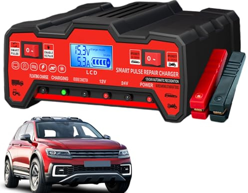 Caricabatteria da auto intelligente - Dispositivo multifunzione per batterie 12 V e 24 V, caricatore per veicoli a motore invernale, caricatore con schermo LCD digitale, caricatore da SC