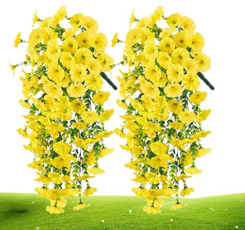 WJnflQN petunias konstgjorda blommor realistiska, falsk petunias, 2 x falsk petunior konstgjorda växter | simulerade UV-resistenta väderbeständiga färgglada växter för kruka trädgård terrass