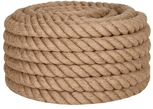 Vielseitige Juteseil Geflochtenes Tauwerk UV-beständig und Abriebfest, Naturfasern gedreht Tauwerk Hanf Jute Tau Seil Tauziehen Absperrseil Handlauf 50 mm x 10 m