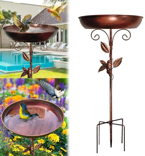 Vogeltränke Stehend Groß, 76 cm Vogeltränke Winterfest, Retro Metall Vogelbad Garten Stehend Für Wildvögel Vogeltränke für Die Dekoration Von Garten, Terrasse, Hof Im Freien Wassertränke Für Vögel(A)