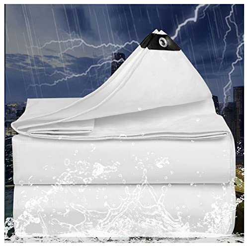 Telone bianco resistente, 180 g/m², impermeabile, con occhielli, rinforzato, per campeggio, auto, picnic, mobili da esterno, 11 x 17 m
