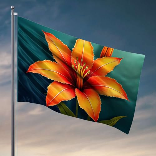 Drapeaux pour chambre drôle une fleur de lys orange vibrante. Drapeau décoratif pour porche extérieur pour dortoir (152 x 244 cm)