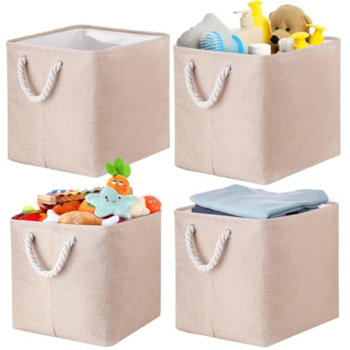 Goxiry Aufbewahrungsbox Faltbox 35 x 33 x 31 cm Aufbewahrungskorb mit Griff Körbe Aufbewahrung Großer Ordnungsboxen für Schrank Regal Kleidung Spielzeug Werkzeug Khaki