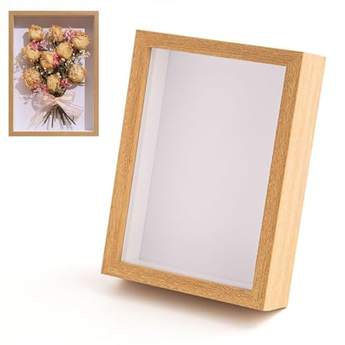 3D Bilderrahmen - 20x29 cm A4 3D Objektrahmen Hölzern, Tiefer 3cm Bilderrahmen zum Befüllen, Rahmen für Fotos Bilder Hochzeitsstrauß Erinnerungsstücke DIY Deko Wand Kunstwerke Blumen (Holzfarbe)