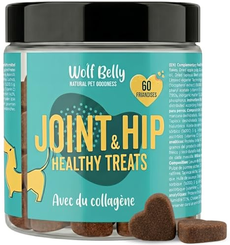 Wolf Belly | Condroprotector Perros con Ácido Hialurónico (60 Galletas Sabor Hígado) Glucosamina, MSM y Colágeno | Potente Antiinflamatorio para Articulaciones Fuertes – Hecho en Europa
