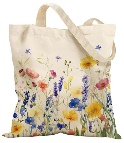 Vexilon Jutebeutel Bedruckt Blumen, Stoffbeutel Bedruckt, 40x38Cm Blumen Einkaufstasche Wiederverwendbar, Handtasche Damen mit Innentaschen, Perfekt Geschenk für Frauen, Freund, Mama, Kollegen