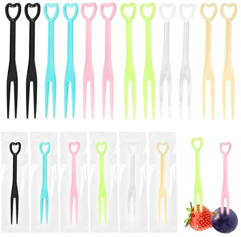 200 tenedores de fruta, pinchos de plástico en forma de corazón, reutilizables, coloridos tenedores de frutas, para niños, cócteles, comida para niños, para fiestas, barbacoas y reuniones familiares