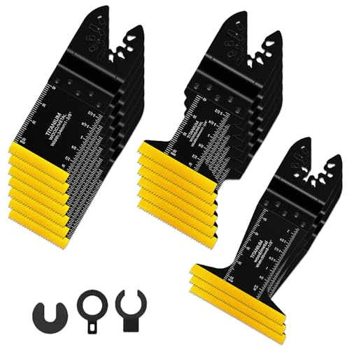 16PCS Oscillating Saw Blades, Titanium Multitool Blades Set with 3 Adapters | High Carbon Steel Half-Round Multi Tool Blades for Wood, Plastic, Drywall Compatible with Dewalt, Makita, Fein