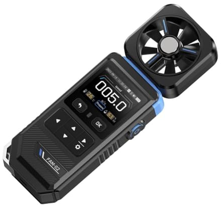 H held Anemometer for Fam-02 3-in-1 Wind Speed Temperature Humidity Meter with Curve Recording Triple Alarm for Sound Light Vibration 8-Blade Fan for Fast Response Professional Measuring Instrument