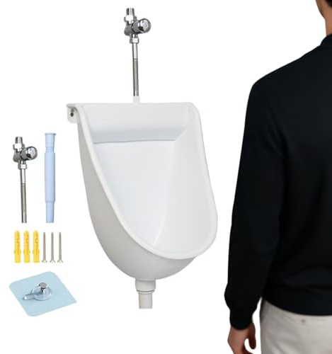 Urinoir Sans Eau avec Couvercle Hommes - Mural Plastique PP Extérieur Jardin Camping-car, Séparateur Urine Tuyau Évacuation Valve Hygiénique Maison | Toilette Portable Durable Accessoire WC